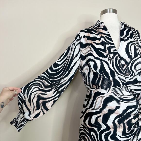 by Anthropologie | Abstract Graphic Zebra Print Black White Draped Mini Dress 14 - Picture 3 of 10